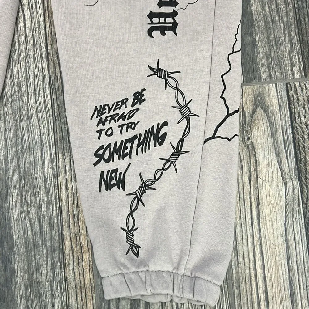 🔥🔥 Y2K MACHINIST Streetwear Brand Graphic Gray Sweatpants Men Size Large - EUC